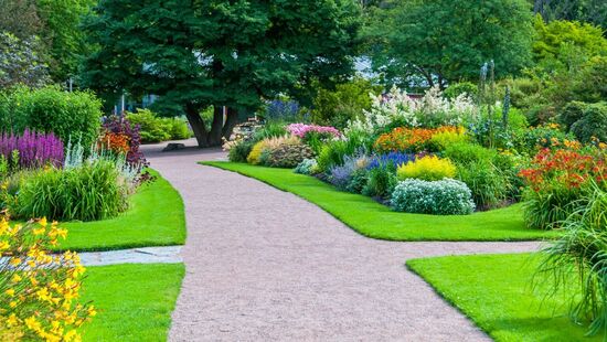 Jardín con césped bien cortado